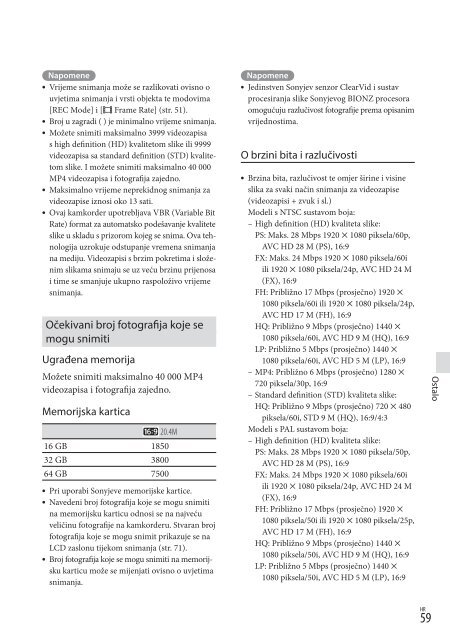 Sony HDR-PJ650E - HDR-PJ650E Mode d'emploi Croate