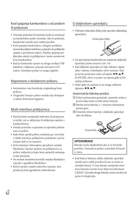 Sony HDR-PJ650E - HDR-PJ650E Mode d'emploi Croate