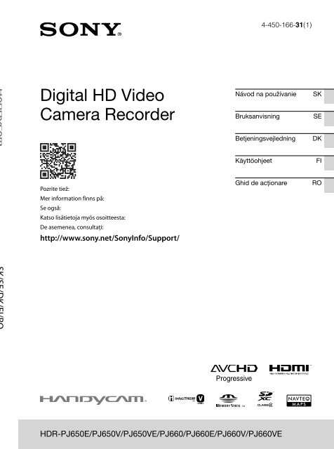 Sony HDR-PJ650E - HDR-PJ650E Consignes d&rsquo;utilisation Finlandais