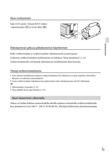 Sony HDR-PJ650E - HDR-PJ650E Consignes d&rsquo;utilisation Finlandais