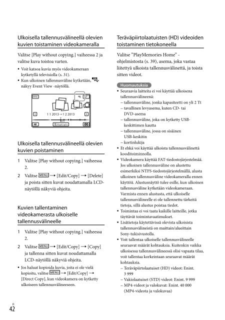 Sony HDR-PJ650E - HDR-PJ650E Consignes d&rsquo;utilisation Finlandais