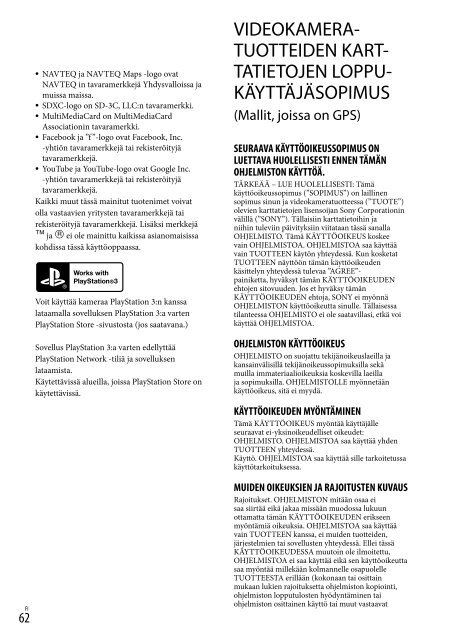 Sony HDR-PJ650E - HDR-PJ650E Consignes d&rsquo;utilisation Finlandais