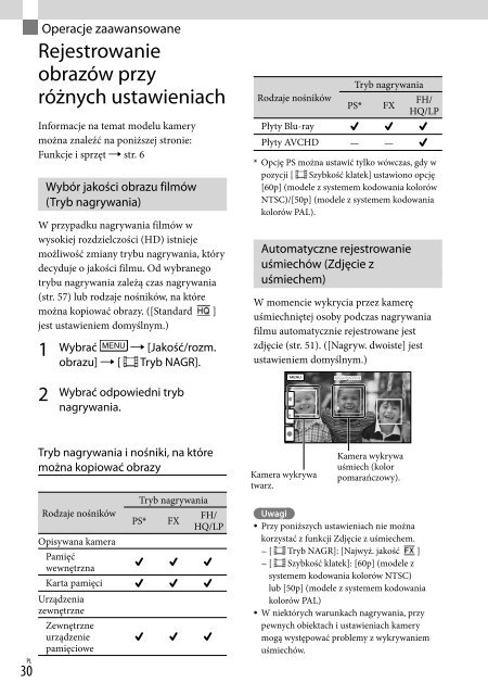 Sony HDR-PJ650E - HDR-PJ650E Consignes d&rsquo;utilisation Polonais