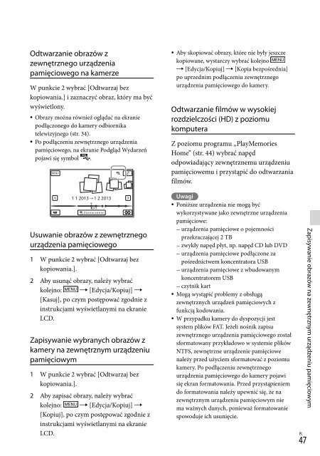 Sony HDR-PJ650E - HDR-PJ650E Consignes d&rsquo;utilisation Polonais