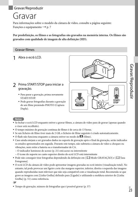 Sony HDR-PJ650E - HDR-PJ650E Consignes d&rsquo;utilisation Portugais