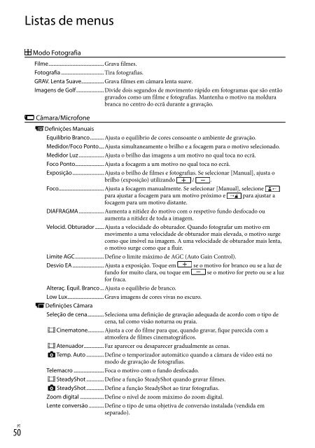 Sony HDR-PJ650E - HDR-PJ650E Consignes d&rsquo;utilisation Portugais