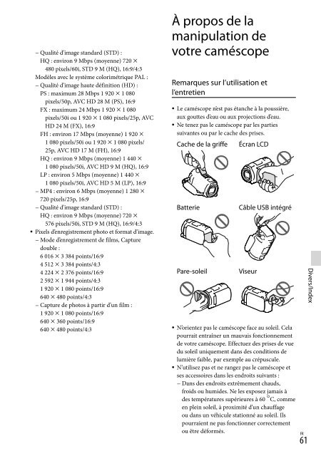 Sony HDR-PJ650E - HDR-PJ650E Consignes d&rsquo;utilisation Fran&ccedil;ais