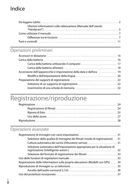 Sony HDR-PJ650E - HDR-PJ650E Consignes d&rsquo;utilisation Italien