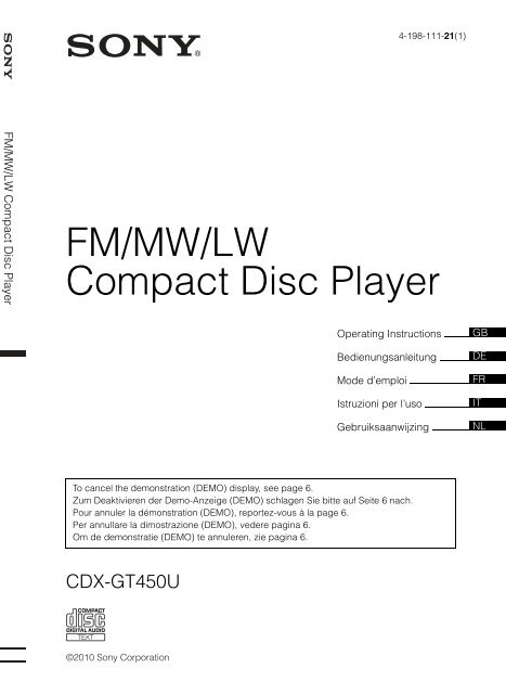 Sony CDX-GT450U - CDX-GT450U Consignes d&rsquo;utilisation Fran&ccedil;ais