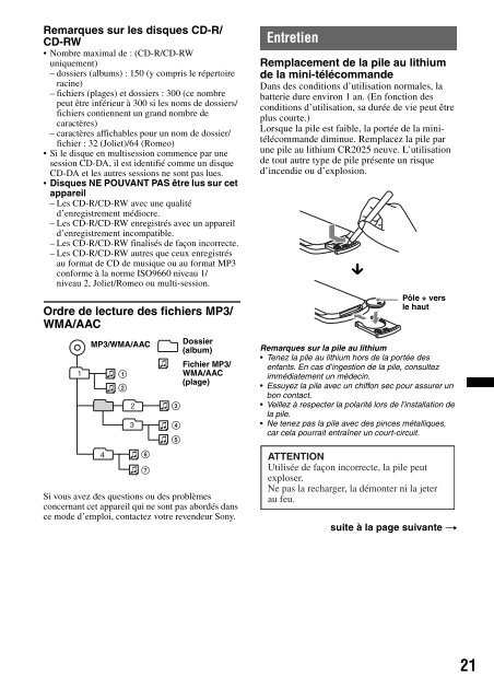 Sony CDX-GT450U - CDX-GT450U Consignes d&rsquo;utilisation Fran&ccedil;ais