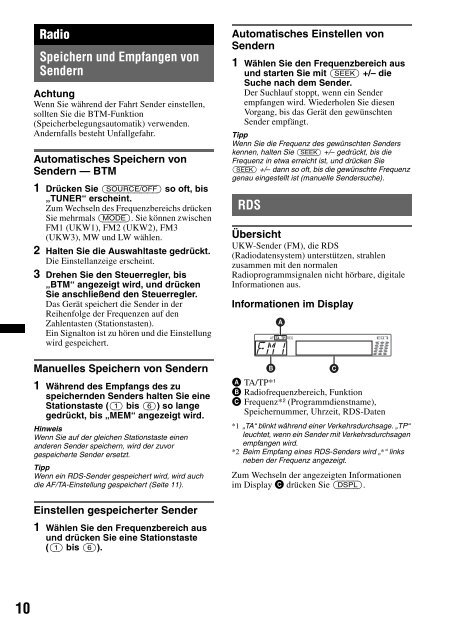 Sony CDX-GT450U - CDX-GT450U Consignes d&rsquo;utilisation Allemand