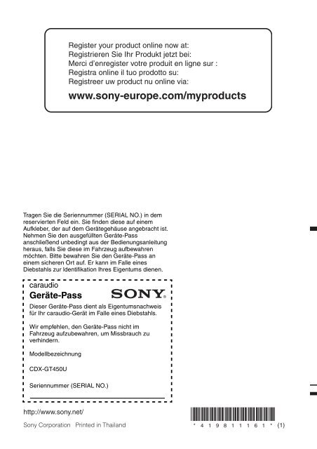 Sony CDX-GT450U - CDX-GT450U Consignes d&rsquo;utilisation Fran&ccedil;ais