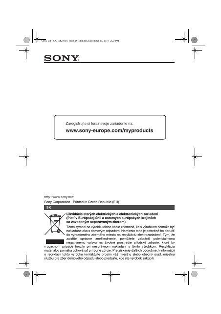 Sony CDX-GT450U - CDX-GT450U Mode d'emploi Slovaque