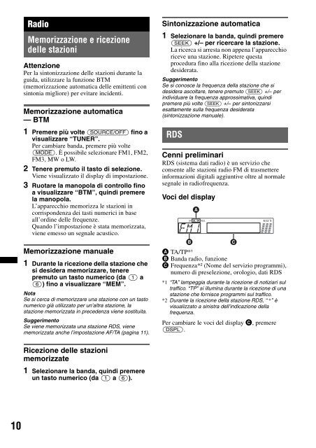 Sony CDX-GT450U - CDX-GT450U Consignes d&rsquo;utilisation Italien