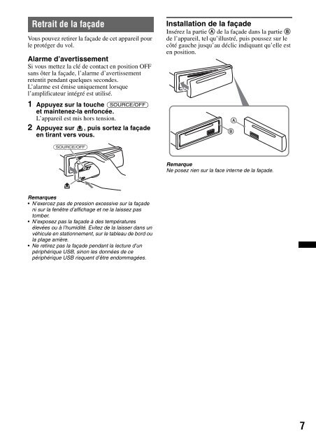 Sony CDX-GT450U - CDX-GT450U Consignes d&rsquo;utilisation Anglais