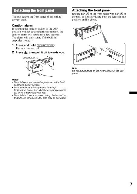 Sony CDX-GT450U - CDX-GT450U Consignes d&rsquo;utilisation Anglais