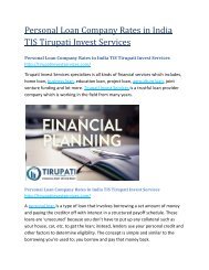 Personal Loan Company Rates in India TIS Tirupati Invest Services