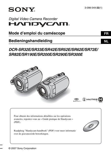 Sony DCR-SR82E - DCR-SR82E Consignes d&rsquo;utilisation N&eacute;erlandais