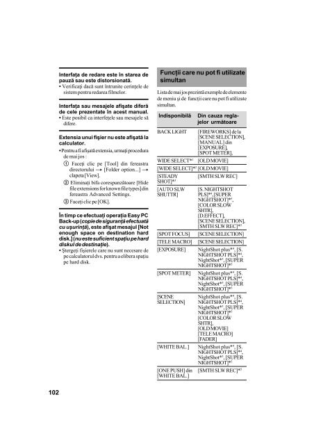 Sony DCR-SR82E - DCR-SR82E Mode d'emploi Roumain