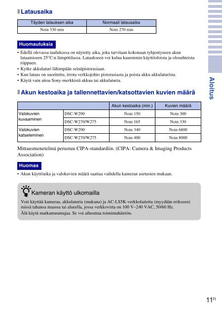 Sony DSC-W270 - DSC-W270 Consignes d&rsquo;utilisation Finlandais