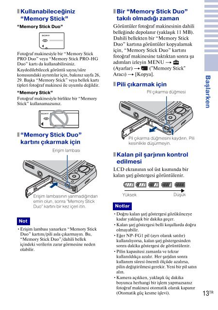 Sony DSC-W270 - DSC-W270 Consignes d&rsquo;utilisation Turc