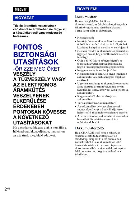 Sony DSC-W270 - DSC-W270 Consignes d&rsquo;utilisation Hongrois