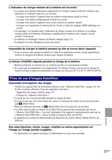 Sony DSC-W270 - DSC-W270 Consignes d&rsquo;utilisation Fran&ccedil;ais