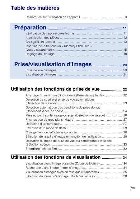 Sony DSC-W270 - DSC-W270 Consignes d&rsquo;utilisation Fran&ccedil;ais