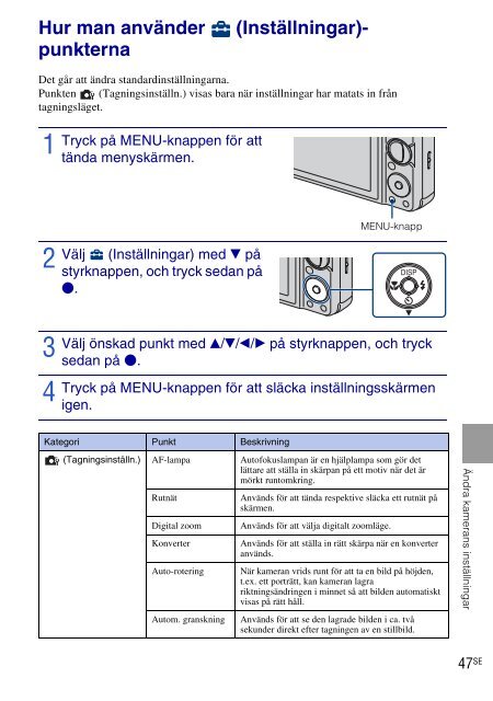 Sony DSC-W270 - DSC-W270 Consignes d&rsquo;utilisation Su&eacute;dois