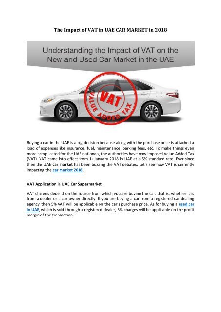 The Impact of VAT in UAE CAR MARKET in 2018