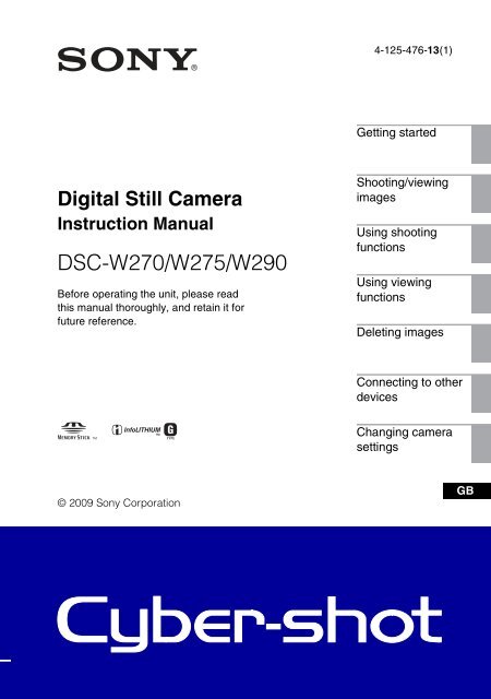 Sony DSC-W270 - DSC-W270 Consignes d&rsquo;utilisation Anglais