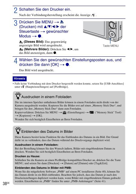 Sony DSC-W270 - DSC-W270 Consignes d&rsquo;utilisation Allemand