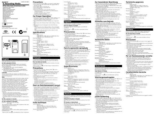 Sony MSA-4A - MSA-4A Consignes d&rsquo;utilisation Anglais