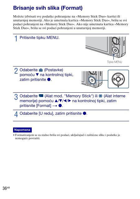 Sony DSC-W270 - DSC-W270 Consignes d&rsquo;utilisation Croate