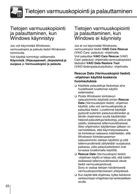Sony VPCF13S1E - VPCF13S1E Guide de d&eacute;pannage Finlandais
