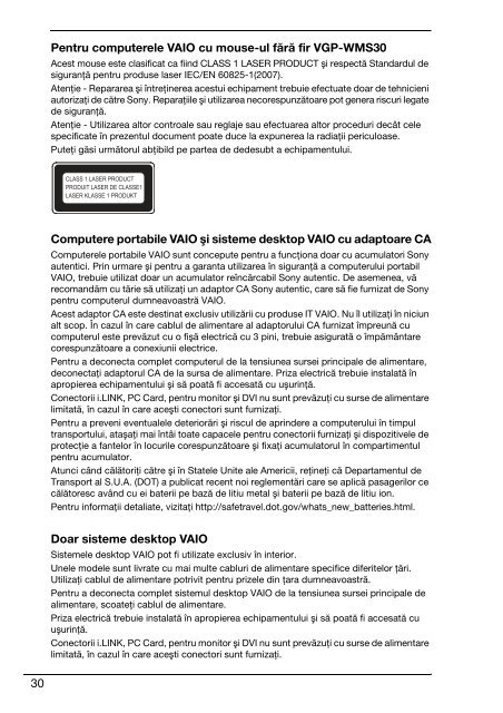 Sony VPCF13S1E - VPCF13S1E Documents de garantie Roumain