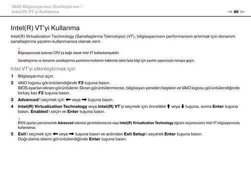 Sony VPCF13S1E - VPCF13S1E Mode d'emploi Turc