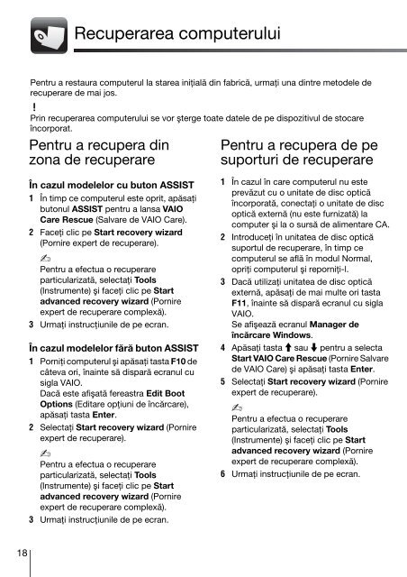 Sony VPCF13S1E - VPCF13S1E Guide de d&eacute;pannage Roumain