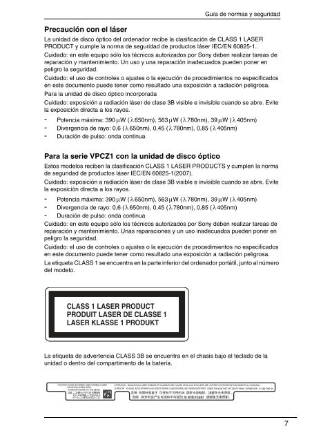 Sony VPCF13S1E - VPCF13S1E Documents de garantie Espagnol