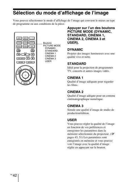 Sony VPL-VW90ES - VPL-VW90ES Consignes d&rsquo;utilisation Fran&ccedil;ais