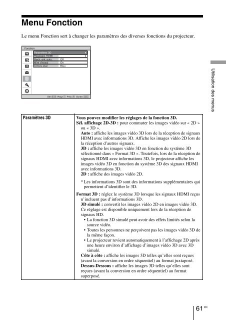 Sony VPL-VW90ES - VPL-VW90ES Consignes d&rsquo;utilisation Fran&ccedil;ais