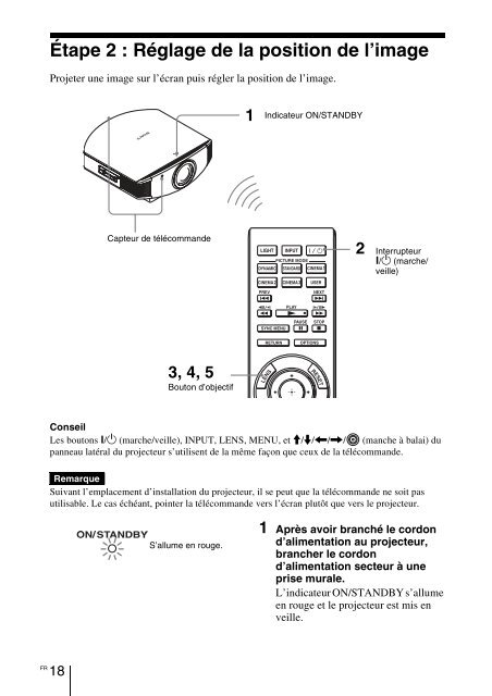 Sony VPL-VW90ES - VPL-VW90ES Consignes d&rsquo;utilisation