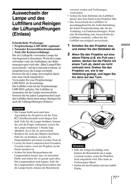 Sony VPL-VW90ES - VPL-VW90ES Consignes d&rsquo;utilisation