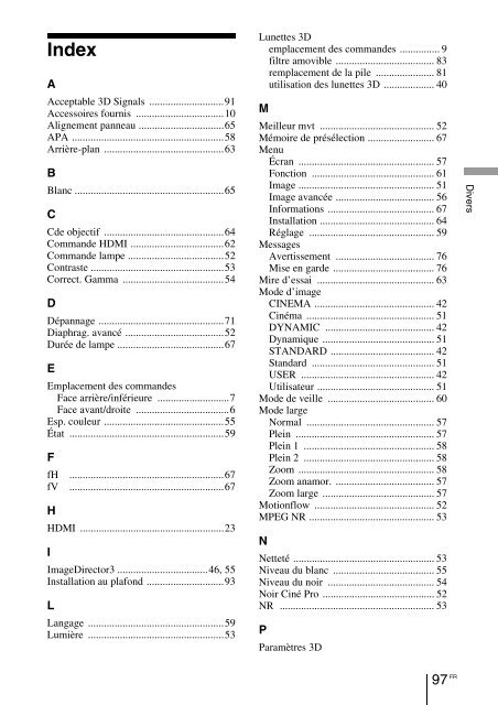 Sony VPL-VW90ES - VPL-VW90ES Consignes d&rsquo;utilisation