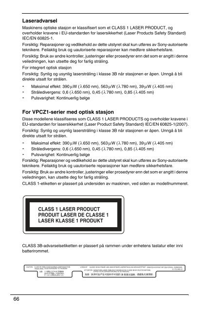 Sony VPCJ11M1E - VPCJ11M1E Documents de garantie Danois