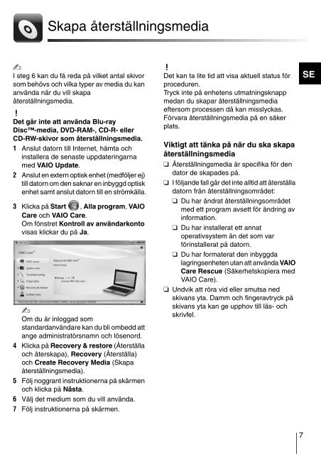 Sony VPCJ11M1E - VPCJ11M1E Guide de d&eacute;pannage Su&eacute;dois