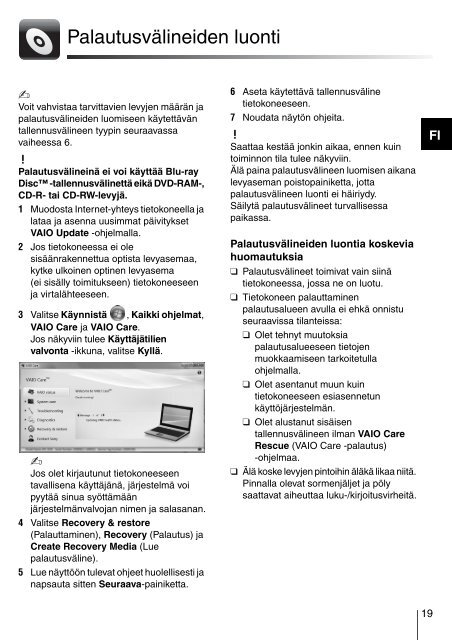 Sony VPCJ11M1E - VPCJ11M1E Guide de d&eacute;pannage Finlandais