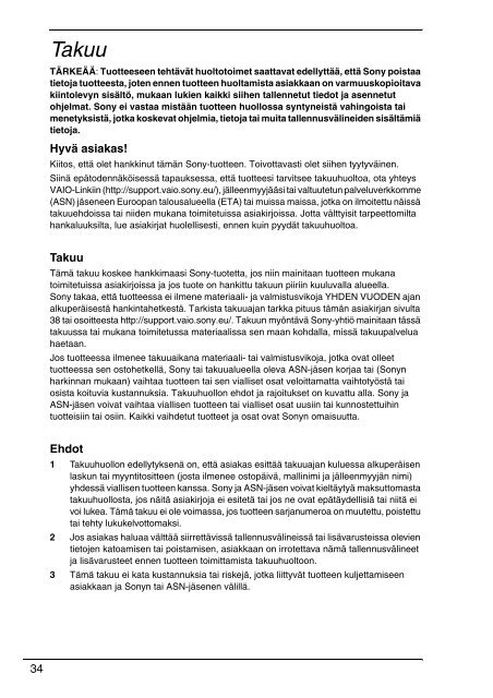 Sony VPCJ11M1E - VPCJ11M1E Documents de garantie Su&eacute;dois