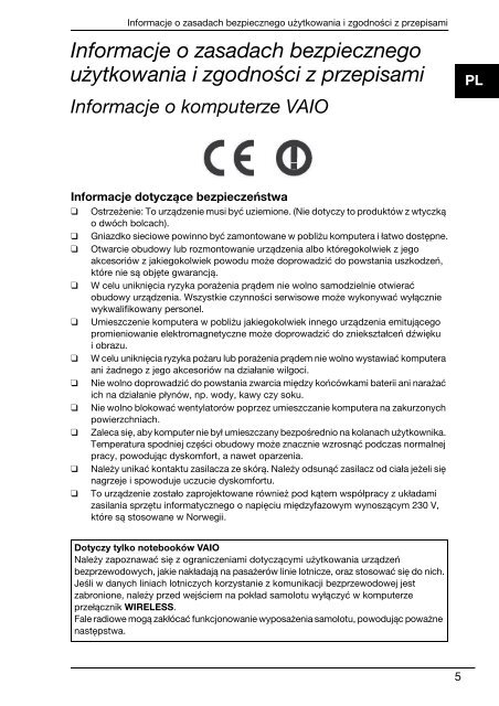 Sony VPCJ11M1E - VPCJ11M1E Documents de garantie Polonais