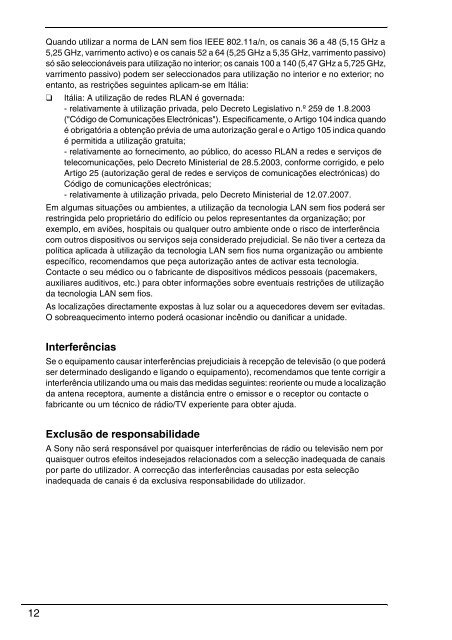 Sony VPCJ11M1E - VPCJ11M1E Documents de garantie Portugais